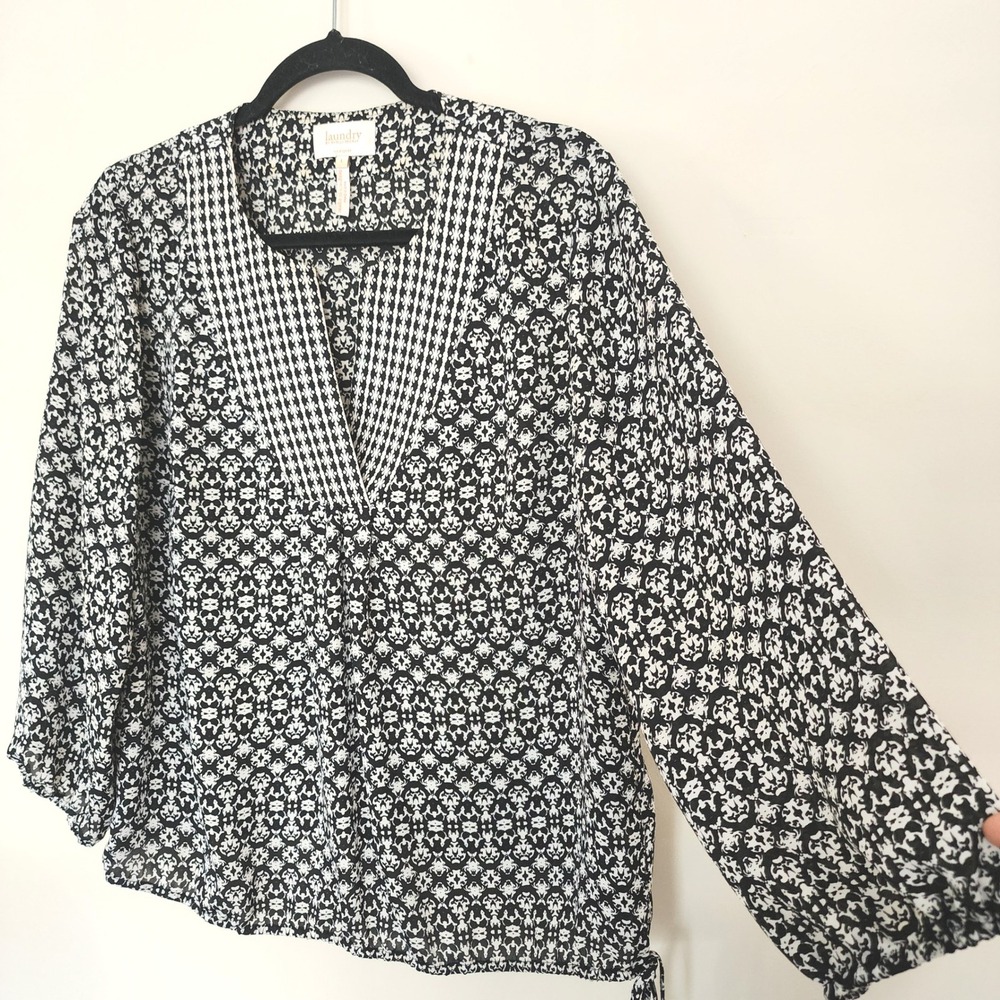 Laundry by Shelli Segal Geometric Damask Blouse Large Boho Peasant Halloween - Picture 2 of 7